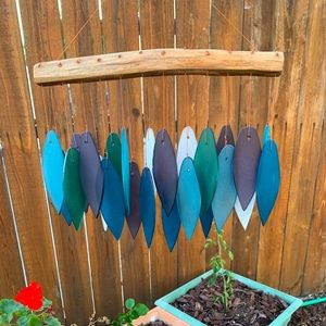 Midnight Blue Deep Purple Stained Glass Driftwood Wind Chime Sun Catcher Mobile